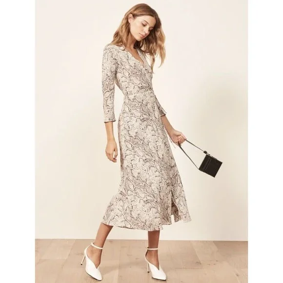 Reformation NEW Jaz Wrap Midi Dress In Python Size XS - Picture 7 of 16